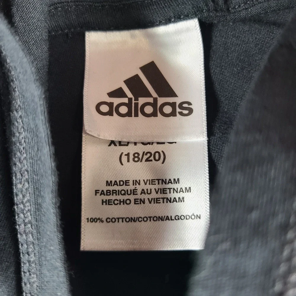 Adidas Hoodie Boys XL 18/20 Black Spell Out 100% Cotton‎ Sweater Activewear